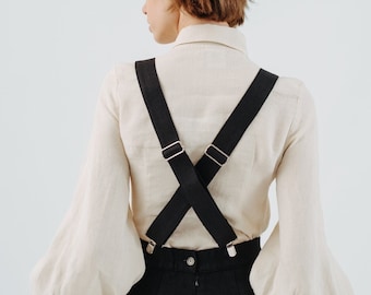 TWILL LINEN SUSPENDERS | Linen Suspenders, Handmade Suspenders, 50s Linen Accessories, Gift For Her, Vintage Look, Sondeflor Suspenders