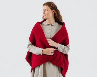 WOMEN'S WOOL SCARF | Red Poppy Wool Shawl, Gift for Her, Wrap Shawl, Gift For Women, Tilda Shawl, Sondeflor
