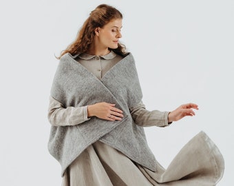 WOMEN'S WOOL SCARF | Light Grey Wool Shawl, Gift for Her, Wrap Shawl, Gift For Women, Tilda Shawl, Sondeflor
