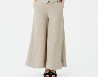 MAXI CATHERINE TROUSERS | Natural Linen, Lithuanian Linen, Wide Trousers For Women, Sondeflor