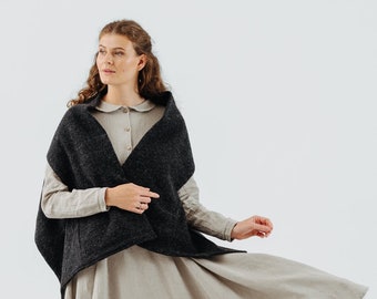 WOMEN'S WOOL SCARF | Dark Grey Wool Shawl, Gift for Her, Wrap Shawl, Gift For Women, Tilda Shawl, Sondeflor