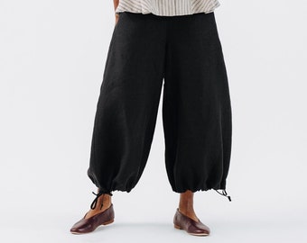 MIDI CHARLOTTE TROUSERS | Black Linen, Green Linen, Wide Trousers For Women, Sondeflor