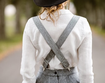 WOMEN SUSPENDERS | Linen Suspenders, Handmade Suspenders, 50s Linen Accessories, Women Braces, Gift For Her, Vintage Look, Twill Suspenders