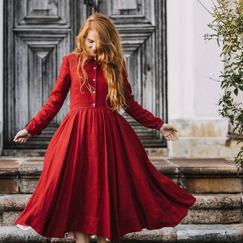RED CLASSIC DRESS Long Sleeves 50s 