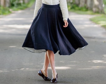 Womens Clothing Skirts Knee-length skirts Anne Klein Tie Waist Linen-blend A-line Dress in Blue 
