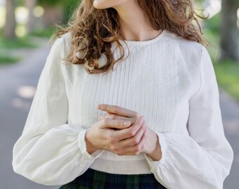 BISHOP SLEEVE TOP | Victorian Blouse, Lantern Sleeve Blouse, Long Sleeve Top, White Linen Top, Elegant Shirt, Bohemian Shirt,Puff Sleeve Top