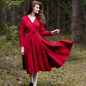 RETRO COCKTAILJURK | Rode jurk voor fotoshoot, lentestijl, formele jurken voor vrouwen, beste cadeaus voor haar, midi-wikkeljurk, Victoriaanse jurk