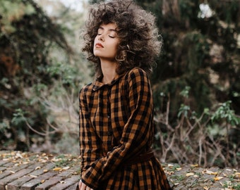 CLASSIC CHECKERED DRESS Brown Tartan Dress, Plaid Dress CLASSIC CHECKERED DRESS Brown Tartan Dress, Plaid Dress