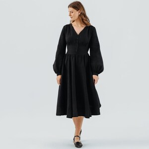 ZWARTE LINNEN JURK | Cocktailjurk, grillige jurk, dameskledingjurken, jurk bisschopmouw, Victoriaanse jurk, bruiloftsgast, Diane