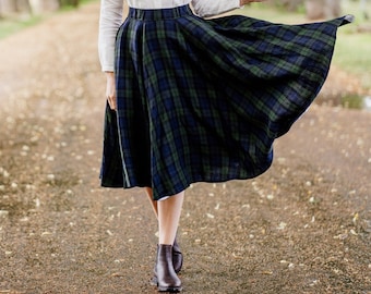 TARTAN SKIRT | Plaid Skirt, Circle Skirt, Outlander Skirt, Vintage Skirt, Linen Clothing, Mid Century Modern, Minimalist Skirt, Sondeflor
