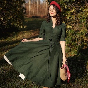 EVERGREEN WRAP DRESS | Spring - Summer 2025 by SondeflorShop® | Wedding Guest Dress, Linen Clothing, Mother Of The Bride Dress, Darcy