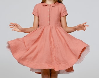 Classic Pink Linen Dress for Girls | Timeless Style and Elegance, Son de Flor