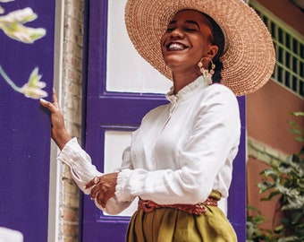 White Linen Blouse, Breathable Linen Top, Conservative Flax Shirt, Frill Collar Blouse, Emily Shirt, Sondeflor