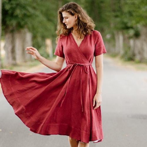 LINEN WRAP DRESS Boho Style Linen 