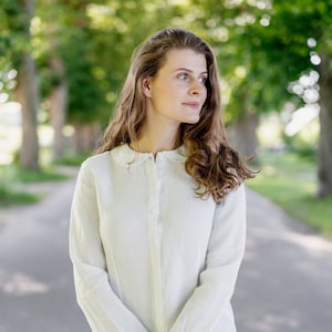 WHITE LINEN SHIRT | Peter Pan Collar Top, Minimalist Linen Blouse, Long Sleeve Shirt, Cottagecore Shirt, Washed Linen Shirt,Soft Linen Shirt