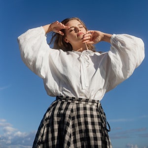 OVERHEMD MET POFFELMOUW | Linnen top, blouse met lange mouwen, modern uit het midden van de eeuw, overhemd met lantaarnmouw, cottagecore-top, top Sondeflor, clementine