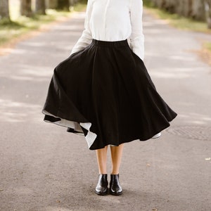 BLACK CIRCLE SKIRT | Linen Skirt, Midi Skirt, 1950s Skirt, Victorian Skirt, Edwardian Skirt, Minimalist Skirt, Modern 50s, Wedding Guest