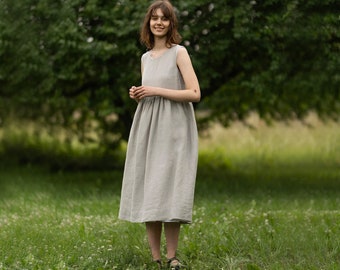 SUMMER SMOCK DRESS | Pure Linen Dress, Plus Size Dress, Loose Fit Dress, Oversize Dress, Mid Century Modern Dress, Boho Dress, Son de Flor