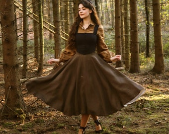 BROWN LINEN SKIRT | Cottagecore Skirt, Maxi Victorian Skirt, Retro Skirt With Pockets, High Waist Skirt, Handmade Linen Clothing,Swing Skirt