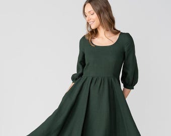 Vestido Carmen, manga 3/4, verde-escuro | Vestido renascentista verde, vestido para convidada de casamento, vestido para mãe do noivo, roupa feminina
