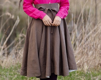 SPRING BROWN SKIRT | Circle Skirt, Outlander Skirt, Linen Clothing, A Line Skirt, Midi Skirt, Vintage Skirt, Modern 50s, Spring Clothing