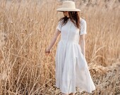 Linen Shirt Dress, White Linen Dress, White Summer Dress, Edwardian Dress, Linen Clothing, Peter Pan Collar Dress Symphony White Classic SS