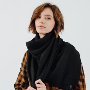 BLACK LINEN SCARF | Accessories Gift For Her, Spring Style, Womens Linen Scarf, Gift For Mom, Whimsigoth Scarf, Wrap Shawl, Daughter Gift