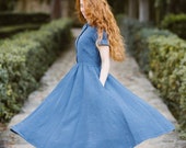Linen Dress, Peter Pan Collar Dress, Shirt Dress, Linen Clothing, Casual Wedding Dress, Women Maxi Dress Classic Dress SS, Denim