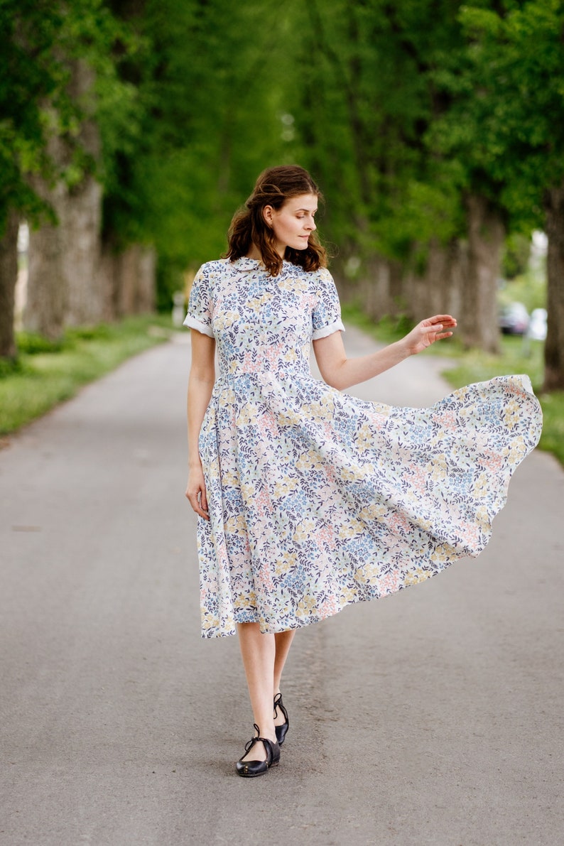 Floral Linen Dress Summer Linens Floral Dress Women/'s Linen Dresses Softened Linens Midi DressClassic Dress Vintage Style Sondeflor