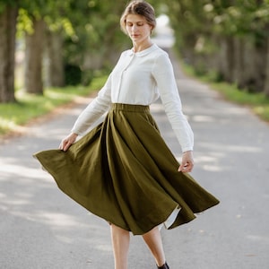FALDA DE LINO / Falda de lino verde, falda midi, falda cottagecore, falda vintage, ropa de lino, falda circular, falda de los años 40, Sondeflor