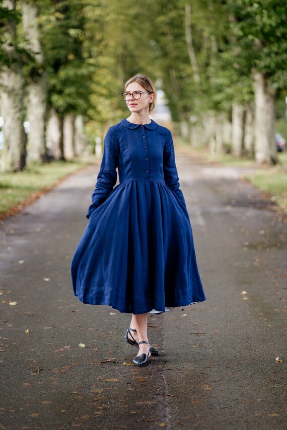royal blue midi dress with sleeves 