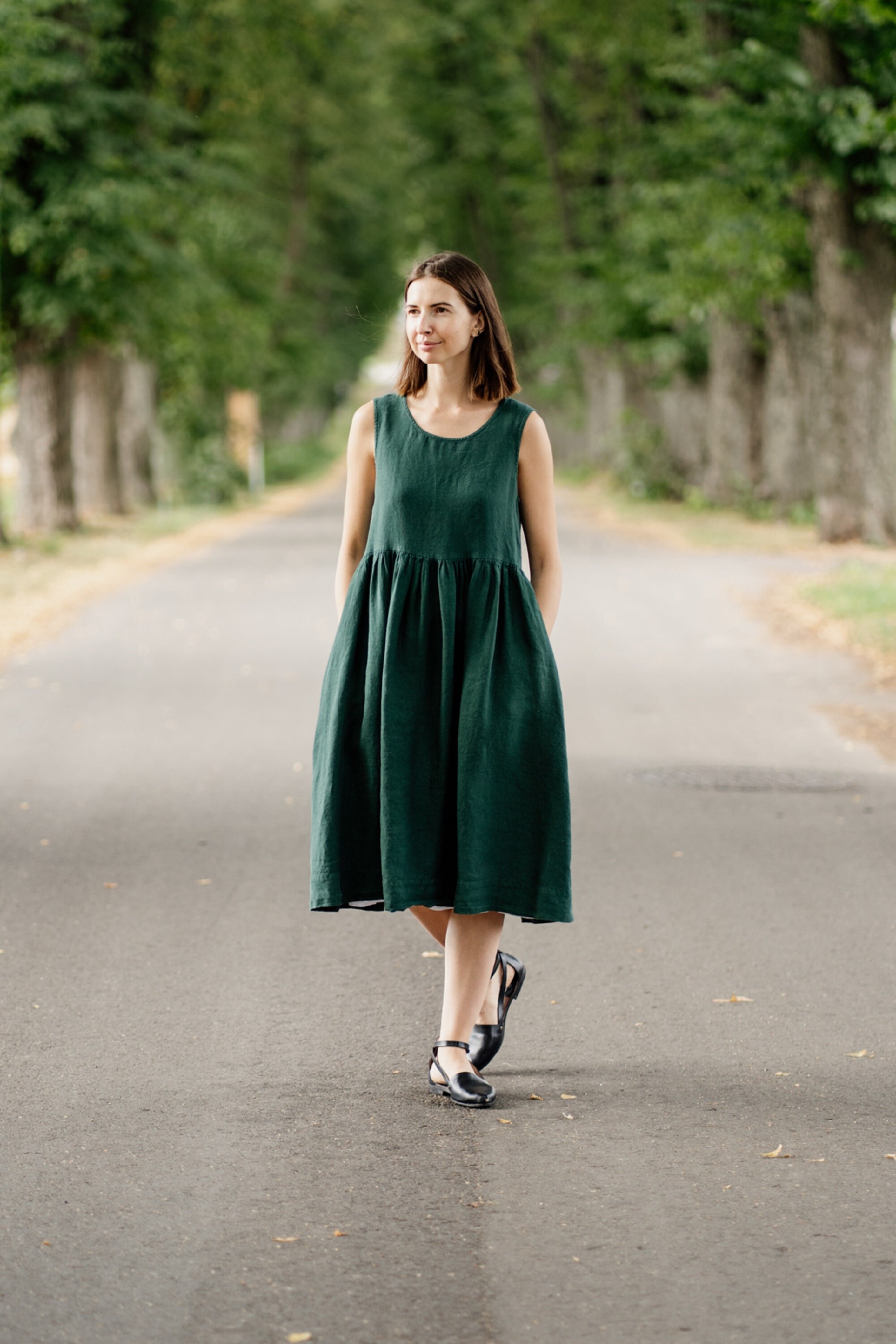 Dark Green Dress Handmade Lovely & Soft to Skin LinenEasy | Etsy