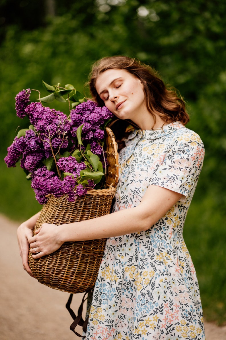 Floral Linen Dress Summer Linens Floral Dress Women/'s Linen Dresses Softened Linens Midi DressClassic Dress Vintage Style Sondeflor