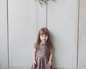 Cacao Linen Dress, Kids Fashion, Hand Made Children Clothing, Peter Pan Collar Dress for Girls