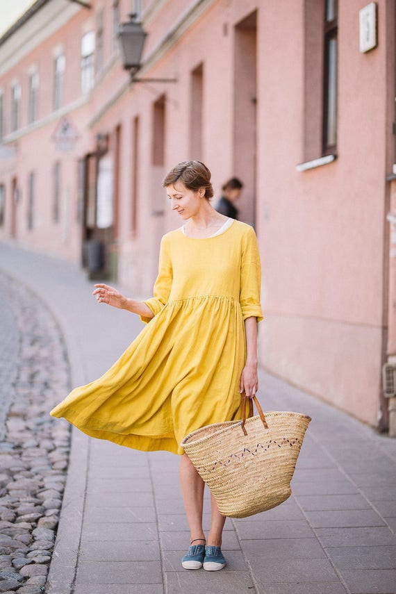 Yellow Dress Linen Clothing Smock Dress Yellow Linen Dress ...