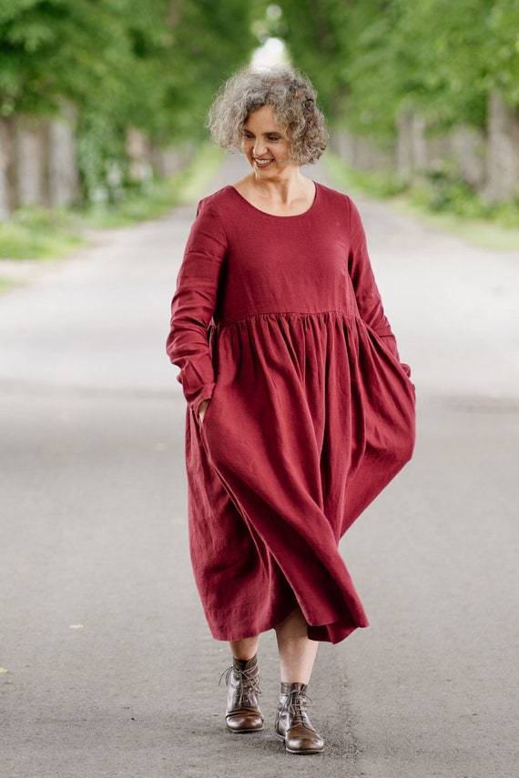 LOOSE MIDI DRESS Plus Size Burgundy 