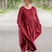 LOOSE MIDI DRESS| Plus Size Burgundy Dress, Smock Dresses, Flowy Maternity Dress, Long Sleeve, Marsala | Will Ship In 24 Hours