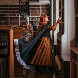 BLACK LINEN CAPE | Renaissance Cloak, Best Gifts For Her, Medieval Coat Cape, Wizard Hooded Cloak, Witchy Cape, Larp Accessories,Willow Cape