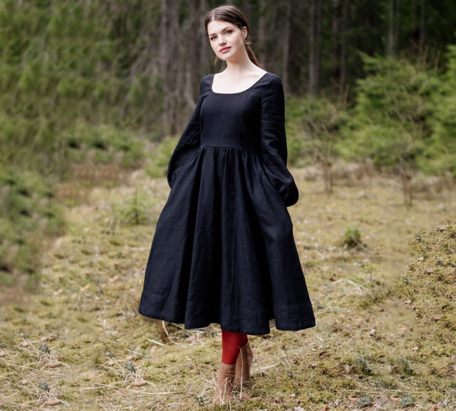 Black Linen Dress, Puffy Sleeve Ruffle Dress, Gothic Linen Dress, Medieval  Renaissance Girdle Dress, Witchy Pagan Linen Dress /READY TO SHIP -   Canada