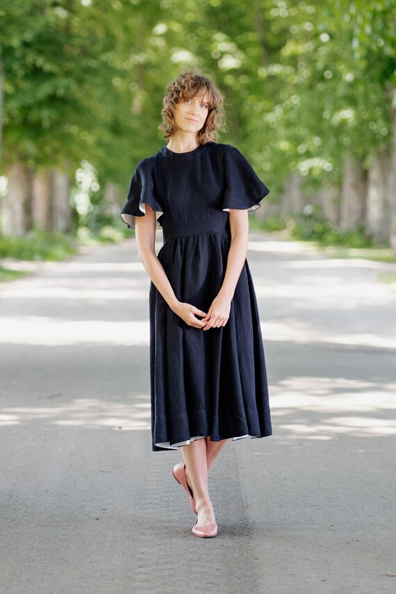 BUTTERFLY SLEEVE DRESS Linen Maxi Dress 