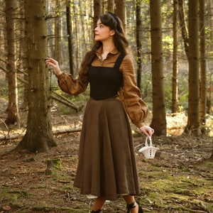 BROWN LINEN SKIRT Cottagecore Skirt, Maxi Victorian Skirt, Retro Skirt ...