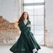 GREEN WRAP DRESS | Linen Midi Dress, Flowing Dress, Wrap Dresses For Women, Mid Century Modern, Emerald Green, Sondeflor