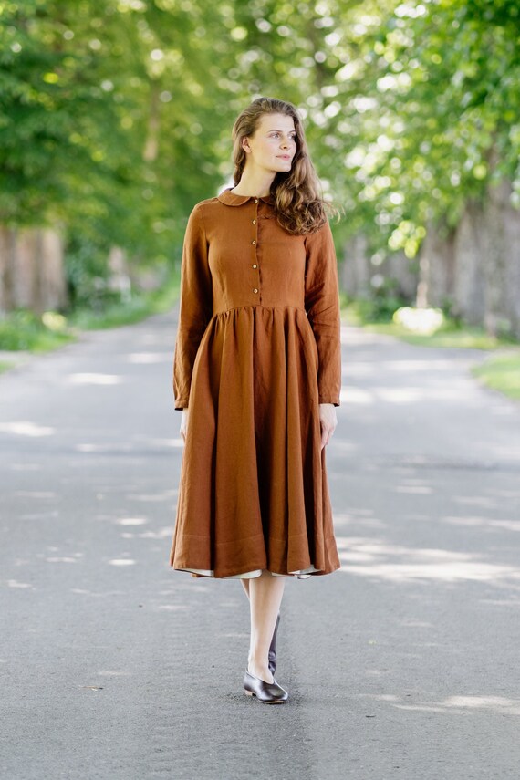 Analgésico Medieval servir VESTIDO MIDI MARRÓN / Vestido de lino para mujer trajes de - Etsy México