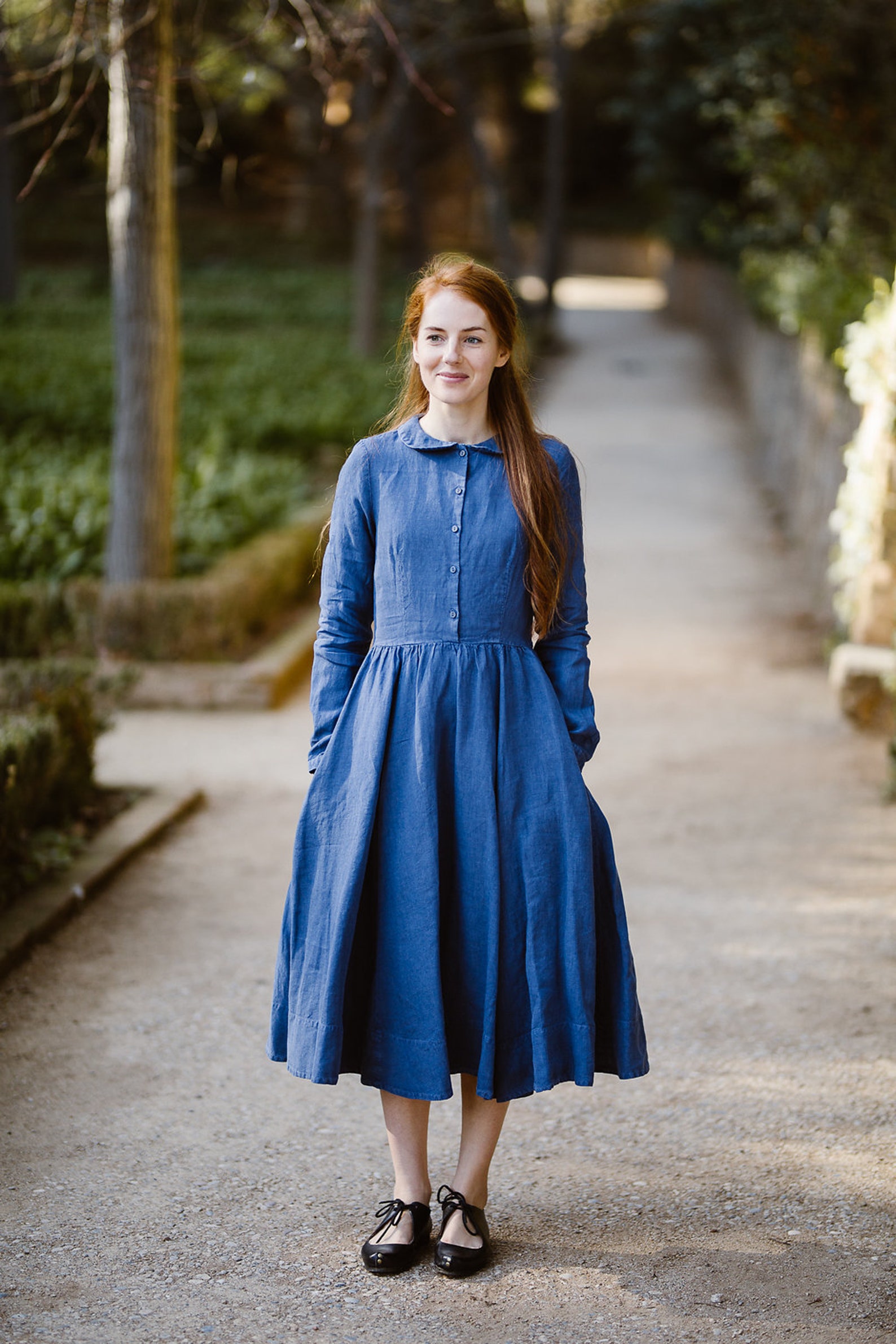 Blue Linens Denim Style Maxi Dress Linen Women Dress Etsy