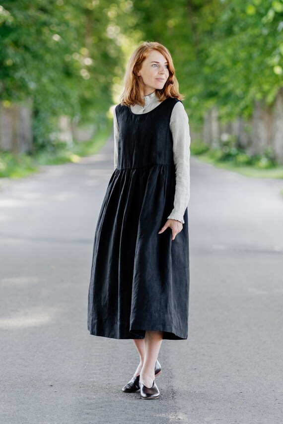 midi black smock dress