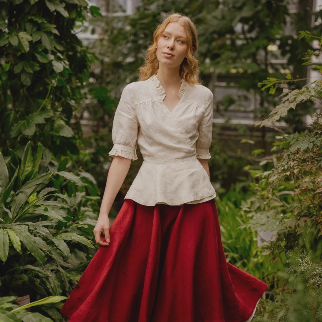 Wrap - Full-Circle Linen Skirt, Marsala Red