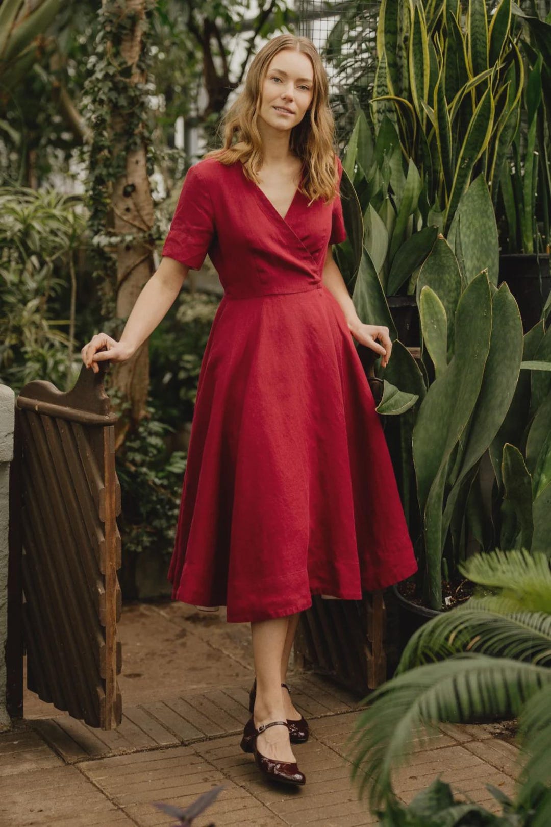 Wrap  Linen Wrap Dress With Short Sleeves, Marsala Red - Etsy