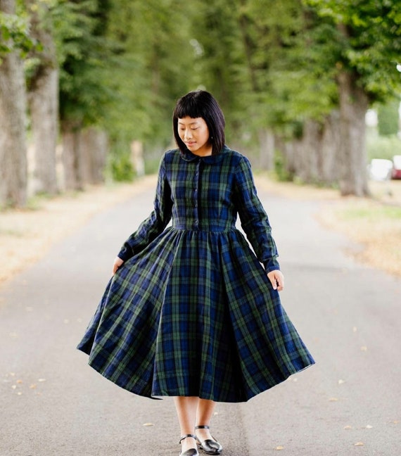 TARTAN DRESS Button Down Dress Collared 