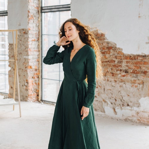 long sleeve forest green dress