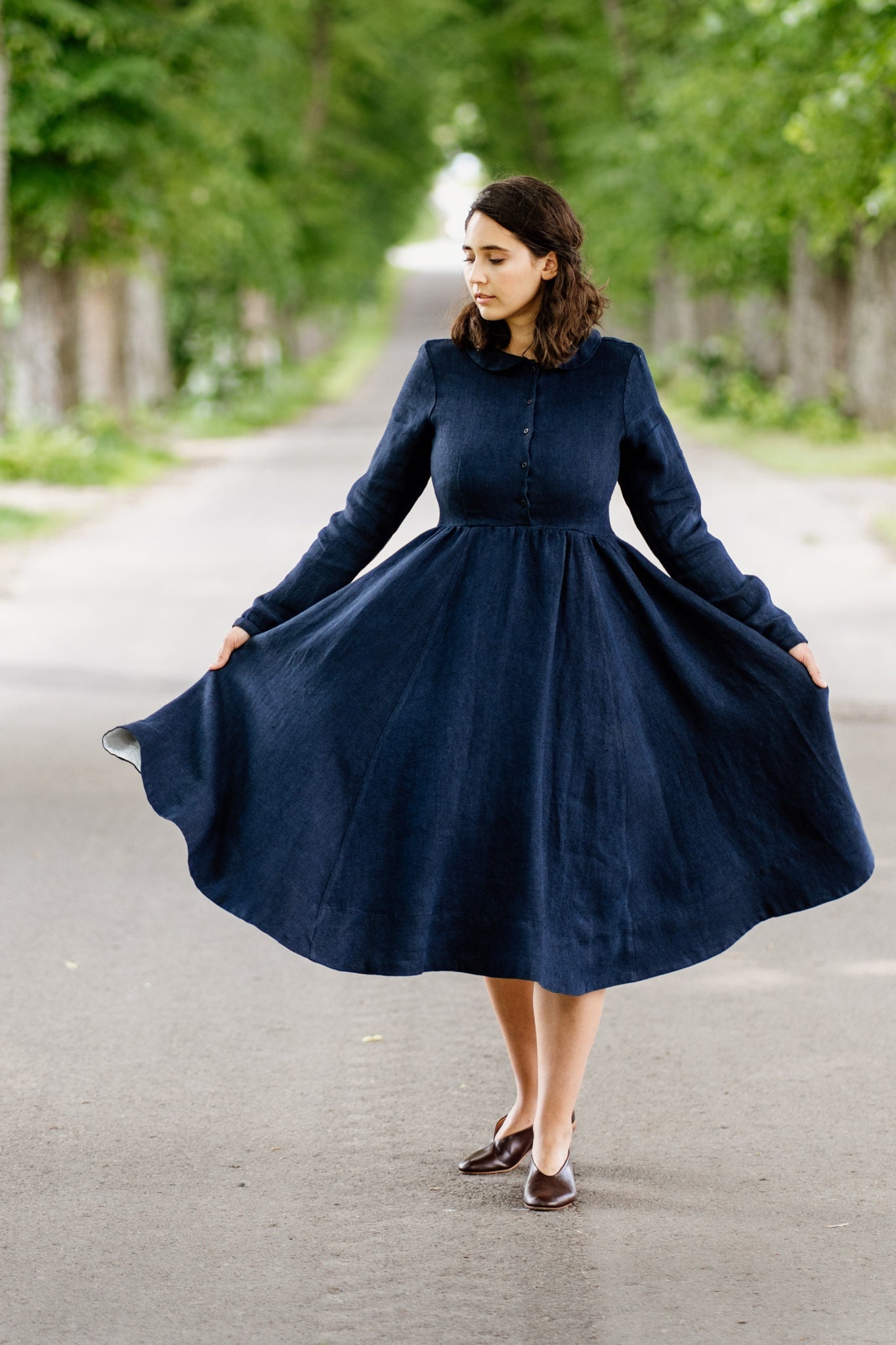 blue long sleeve dress